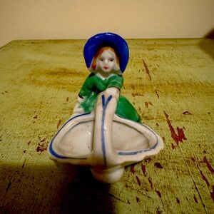 Vintage Small Figurine Made in Japan Lady in Bonnet with Basket